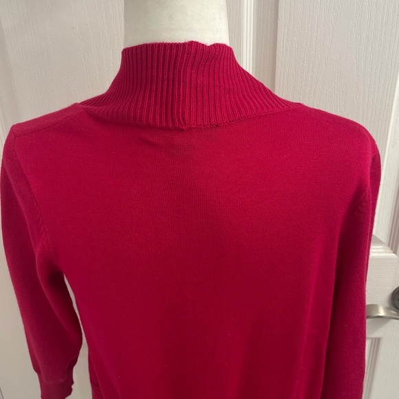 Joan Vass Fuchsia Red Cardigan Sweater Shawl Collar Pockets with Gold Zipper SzS - Picture 6 of 12